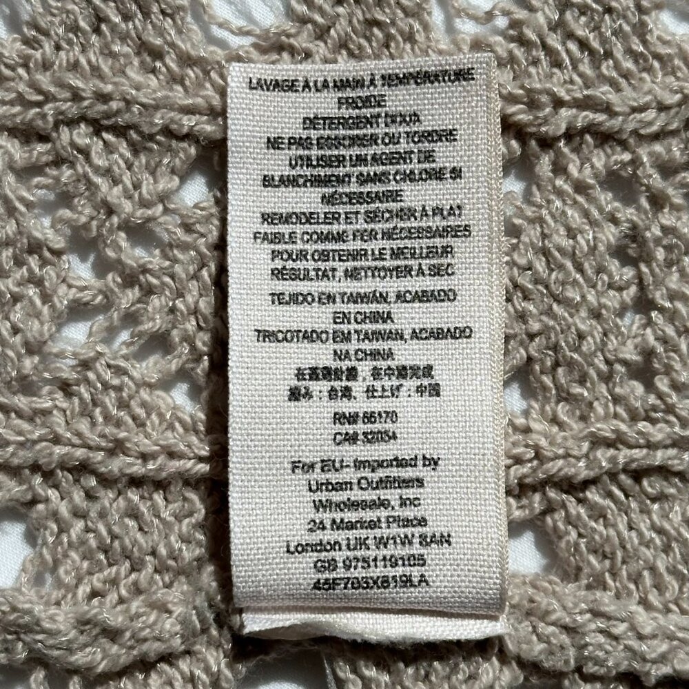 Free People Boho Crochet Tie Open Back S Top Stone Beige Tan Long Sleeves EUC - Picture 13 of 13